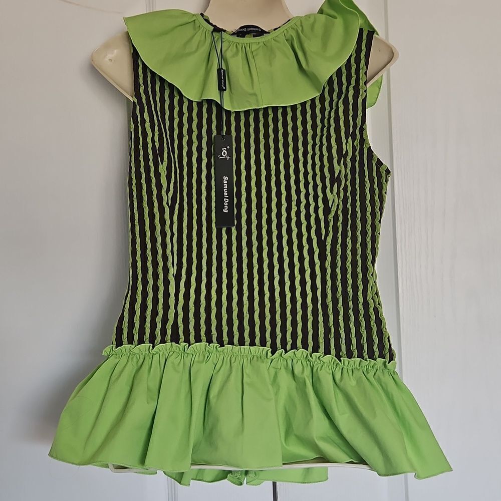 Samuel Dong Women's Green Ruffled Sleevless Top Medium - Picture 4 of 16